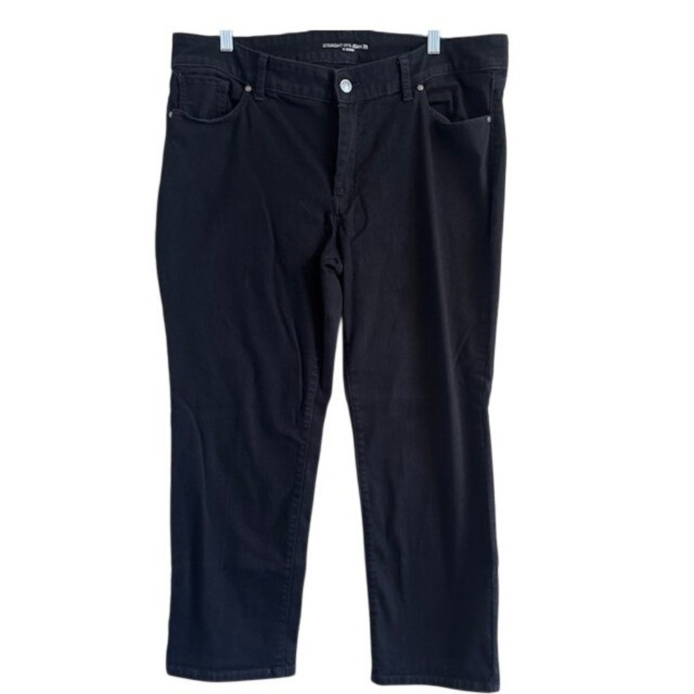 Chico's Women's‎ Straight Leg Black Denim Stretch Jeans 3S / 16 Short